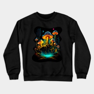 Cottagecore Psychedelic Colors Moon Mushroom Village Crewneck Sweatshirt